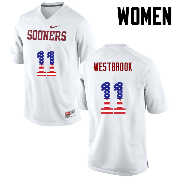 Women Oklahoma Sooners #11 Dede Westbrook College Football USA Flag Fashion Jerseys-White - Click Image to Close